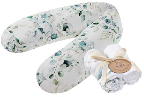 Rotho Babydesign Stillkissen Multi, 140 x 20 cm, ab 0 Monate, Maschinenwaschbar, Hypoallergen, Natural Leaves Musselintuch 2er Set
