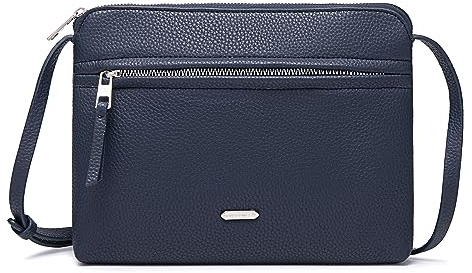 David Jones - Umhängetasche für Damen – flache Tasche, kleine Handtasche, Schultertasche, PU-Leder, klassisch, elegant – 2 Fächer – Telefontasche Shopping Reise, blau, one size, Elegant