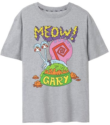 Spongebob Schwammkopf Graues Kurzarm-T-Shirt für Herren | Meow-Design mit Gary der Schnecke aus dem ikonischen Cartoon | Authentische Spongebob-Ware