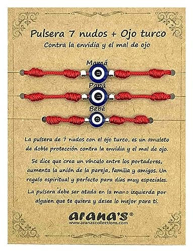 arana's - Bracciale 7 nodi con occhio turco donna uomo bambini neonati - Per il malocchio - Filo rosso protezione energia negativa - Amuleto fortunato - Coppie familiari amici, Ajustable de 11 cm