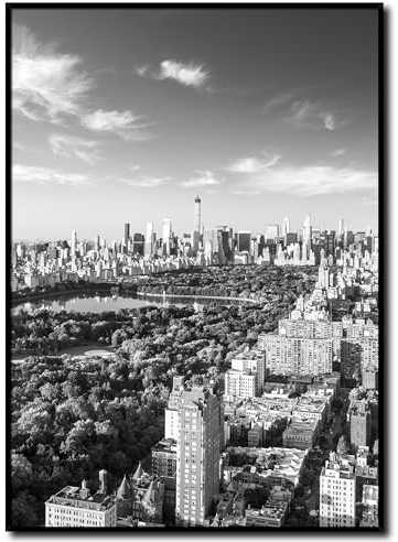 Bild New York Central Park mit Rahmen 50 x 70 cm (AUFHÄNGFERTIG) - Das grüne Herz New Yorks - Gerahmtes Wandbild - Bilder Set - schwarzweiß schwarzweiss schwarz weiss weiß