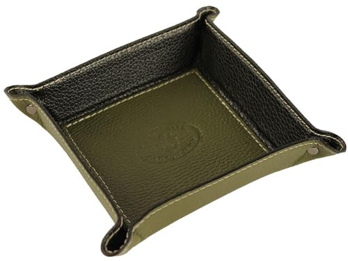 modamoda de - K01 - Dekoschale Taschenleerer Ablage aus Echtleder 16x16x4 cm, Farbe:Olivgrün