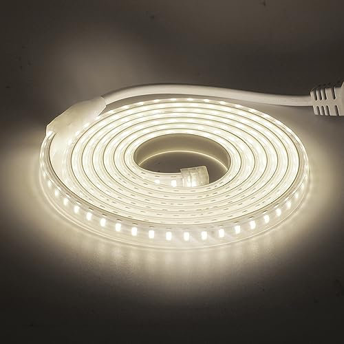 HEGEHE Ruban LED, Lumière au LED IP65 étanche 220V Bandeau flexible Ruban LED Light Strip pour Escalier, Chambre, Cuisine Intérieur/Extérieur (Blanc naturel, 2M)