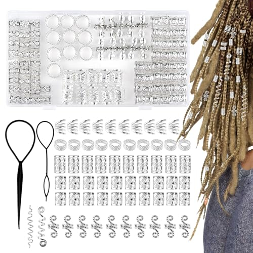 GUOYIHUA 84 Stück Dreadlocks Schmuck, Haarspiralen Clips Verstellbar Metall Cuffs Haar Flecht Perlen Haarspange Clip, Braids Haarschmuck Accessoire, für Damen Männer Zöpfe Dekoration