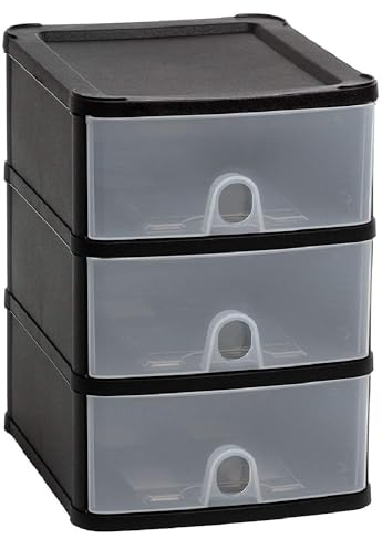 SIDSONS 3 Tier Mini Plastic Storage Drawers Storage Cabinet Drawer Unit Storage Box Drawer Tower Organiser Clear Transparent Drawers Chest For Table Top Cosmetics Stationery Office Home A5 paper (1)