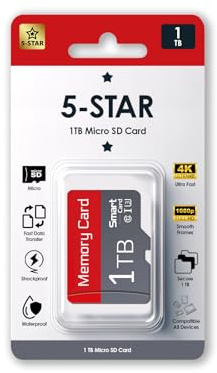 5-Star Carte mémoire micro SD haute vitesse de 1 To pour navigation automobile, smartphone, appareils de jeu portables, appareil photo et drone