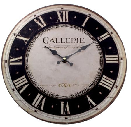SELVA Retro Wanduhr Gallerie, Quarz, Vintage-Stil, schwarz-weißes Zifferblatt mit römischen Ziffern, 34 cm