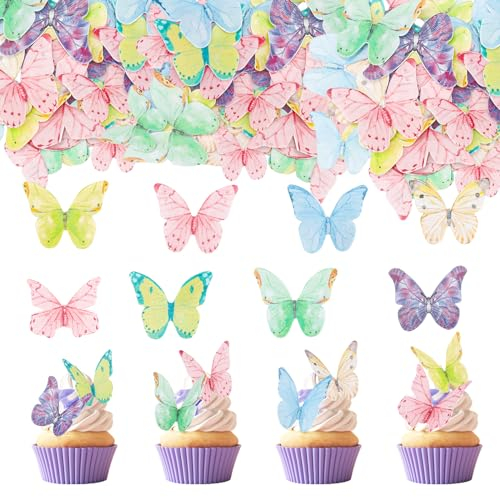 GoldRock Essbare Schmetterlinge für Torte,40 Stück Essbare Tortendeko Schmetterling,Bunt Schmetterlinge Deko Torte,Esspapier Tortendeko Hochzeit,Schmetterling Kuchen Deko Geburtstag,Muffin Deko Essbar