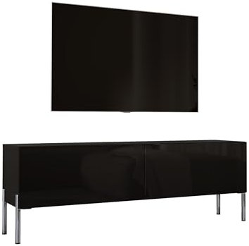 Meuble TV Bas Moderne - Noir Mat/Pieds Chromés - 140x52x32 cm