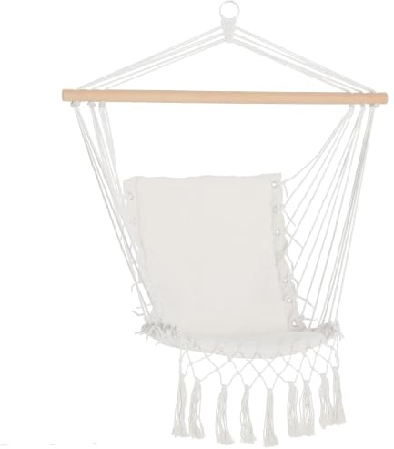 Outsunny Silla Colgante con Borlas para Interior y Exterior 120 kg Blanco | Silla Columpio de Algodón, Sillón Colgante, Estilo Moderno