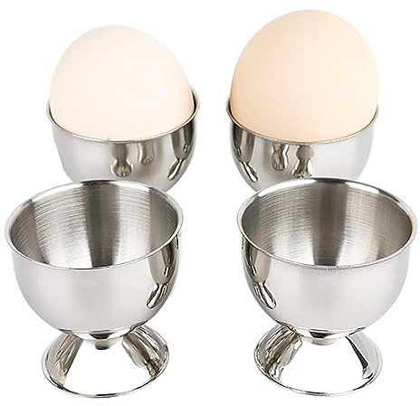 Wnvivi Juego de 4 Hueveras, Soporte para Hueveras de Acero Inoxidable de 40 Ml, Soporte para Huevos Cocidos, Bandeja para Huevos, Hueveras de Metal para Huevos Pasados por Agua