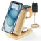 JoyGeek 3 in 1 Kabelloses Ladegerät, Faltbar Wireless Charger für i Phone 15/14/13/12/11/Pro Max/X, Induktive Ladestation für iWatch 9/Ultra/SE/8/7/6/5/4, AirPods 2/3/Pro,Bamboo Wood Grain