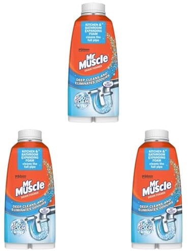 Mr Muscle Drain Foamer, Drain Cleaning Foam to Unblock & Eliminate Odour, 500 ml (Pack of 3)