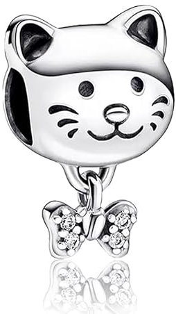 Amuefer Bow Cat Charms für Bracelets Armbänder 925 Sterling Silber mit Cubic Zirkonia Anhänger für Muttertag Geburtstag Weihnachten Schmuck Geschenke für Frauen