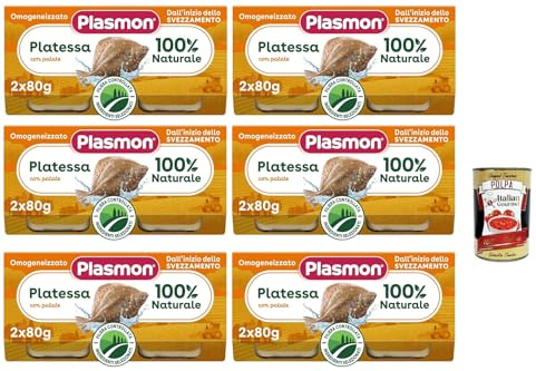 Plasmon Pesce Platessa con Patate, 6x (2x 80g), Mit ausgewählten Zutaten, 100% natürlich, Ohne Stärken und Salz hinzugefügt + Italian Gourmet polpa 400g