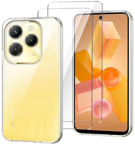 HuiYouMY Funda para Infinix Hot 40 Pro (6.78) con 2 Piezas Cristal Templado Protector de Pantalla, Transparente Silicona Case, Fuerte protección de Suave TPU Carcasa - Clear