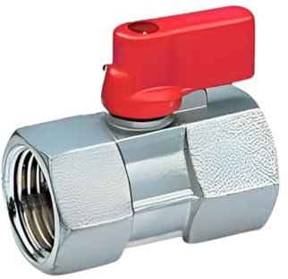 Kugelhahn Mini aus Messing mit rotem Griff, 1/2 IG x 1/2 IG
