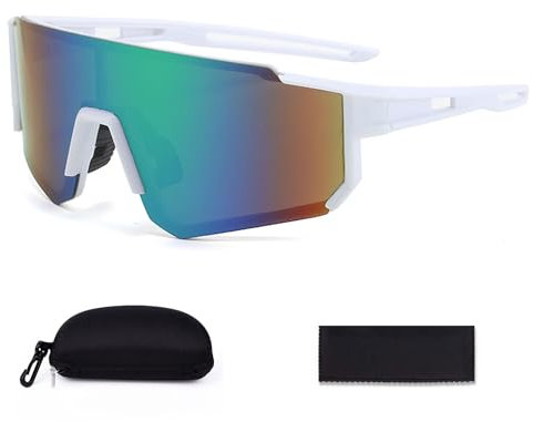 JXCTNNU Sportbrille Polarisiert Sport Sonnenbrille Herren Damen Radsportbrillen Fahrrad Brille Ski Brille mit UV400 Schutz mit Etui und Brillentuch für Outdooraktivitäten (Weiß Grün)