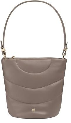 DUDU Gesteppte Damen Umhängetasche aus Nappaleder, kleine Tasche mit Reißverschluss, stilvolles Design Taupe