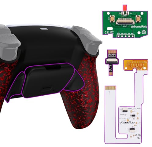 eXtremeRate Rise V3 Remap Kit für ps5 Controller BDM-030/040/050 Modell, Upgrade Remap Platine & Custom Rückgehäuse Case & Konfigurierte Back Paddles Set für ps5-Textur Rot