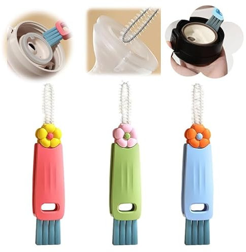 2025 New 3 in 1 Cup Lid Cleaning Brush, Multifunctional Lid Cleaner Brush for Baby Bottle Gap Tight Spaces Cup, Portable Crevice Cleaning Brush Set (A-3 colors)