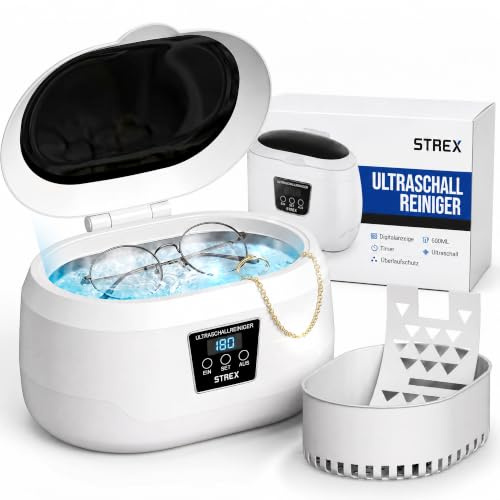 Strex Ultraschallreiniger 600 ml - 360 ° - Ultrasonic Cleaner - Brillenreinigungsgerät - Reinigungsgerät für Brillen/Schmuck/Uhren/Münzen