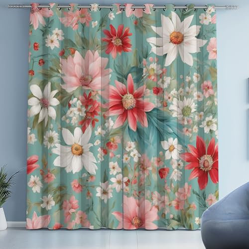 Sobhdga Vorhang Blickdicht Blumen Muster, Aquarell Rustikaler Gardinen mit Ösen 2er Set, Vorhänge Wildblumen Botanische, Thermovorhang Kälteschutz für Wohnzimmer Schlafzimmer H 175 x B 70 cm