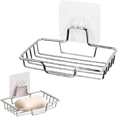 MUMQAQ Porte-savon sans perçage, en acier inoxydable 304, barre adhésive pour mur de douche, porte-savon mural, porte-savon, barre porte-savon pour salle de bain et cuisine, carré