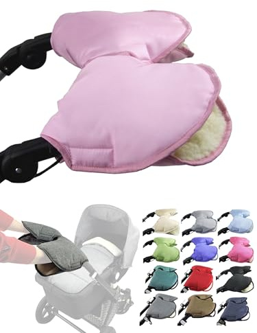 BambiniWelt Handmuff Kinderwagen – Handwärmer mit 70% Lammwolle, wasserfest & winddicht, 2-teilig für Buggy, Kinderwagen & Radanhänger, kuschelig & pflegeleicht, Farbe: uni rosa