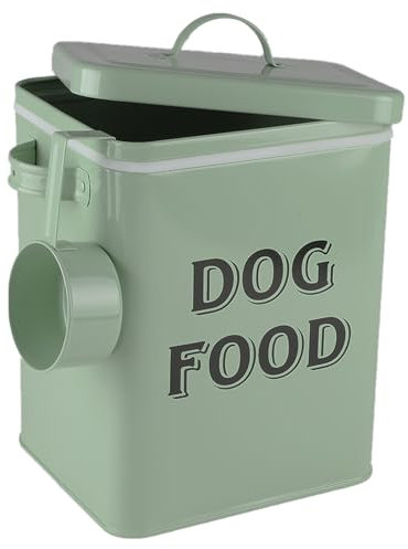 Pethiy Hundefutter hundeleckerli aufbewahrung Box, 6.5 Liter Metall hundefutter Box Aufbewahrungdose mit Schaufel und Versiegelt Deckel fur Trockenfutter Tierfutter- Halten 2,5 kg -Grun
