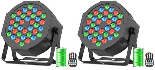 DayFlicker Led Strahler Akku, 2 Stück 36 RGB LED Akku Strahler Bühnenlicht Led Par mit DMX und Fernbedienung, Discolicht Partylicht Scheinwerfer für Disco DJ Halloween Weihnachten