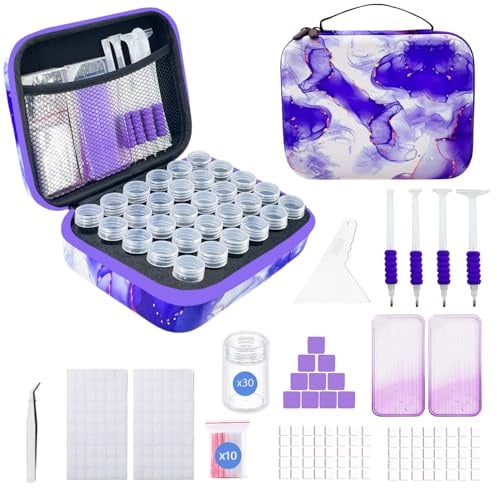 SuSentak Diamond Art Storage Containers with Dot Drill Tools,Bead Organizer Case for 5D DIY Art Kits, Portable Craft Box for Diamond Painting Accessories