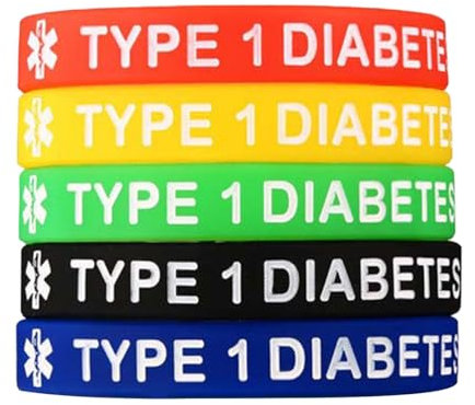 Silikon-ID-Armband, Typ 1/2, Diabetiker-Armband, Uni, Herren, Damen, wasserdicht, Gummibänder, 5 Stück, M, Silikon, Stein