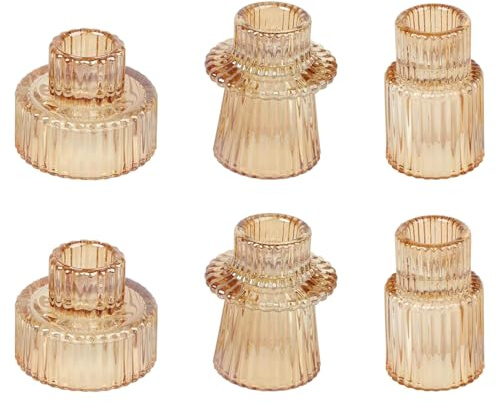Accmuzzy 6er Set Kerzenhalter Stabkerze,2-in-1Kerzenständer für Stabkerzen,Teelichthalter Transparent,Klein Kerzenständer Glas für Hochzeit Tischdeko,Esstisch Party,Weihnachten Advent,Vintage Deko