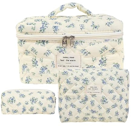 Trousse De Maquillage, Lot De 3 Trousse De Toilette Femme Voyage en Coton, Jolie Pochette De Maquillage Florale, Motif Floral Sac Cosmétique Organisateur De Voyage pour Fille Femme