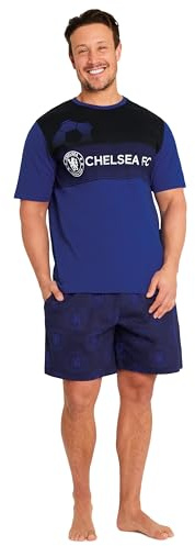 Get Trend Chelsea F.C. Mens Pyjamas Set Short PJs Soft Breathable Nightwear Sleepwear Summer Lounge Set Football Mens Gifts (S, Navy Chelsea)