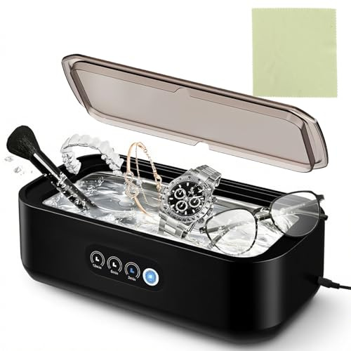Nettoyeur à Ultrasons, 650ML Machine de Nettoyeur Ultrasons Lunettes, 49kHz Ultrason Bijoux Nettoyeur Bac, Nettoyage Ultrasonique Ultrasonic Cleaner pour Bijoux Bague Lunettes Dentiers (Noir)