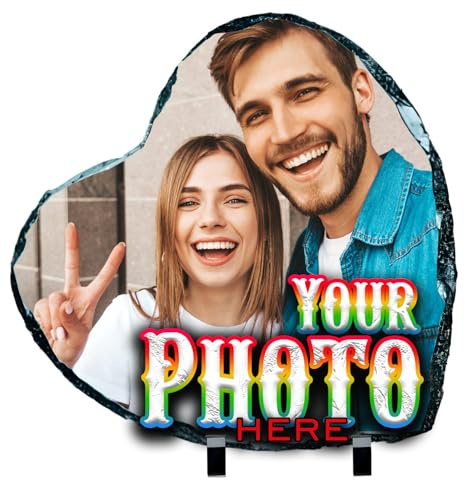 lepni.me Personalisierter Schiefer-Fotorahmen für Sublimation mit Bildern | Individuelles Foto auf Naturstein für Familiengeschenke Hochzeit – Steintafel mit Aufsteller, Herz 20cm x 20cm