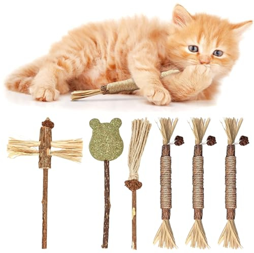 MLPKOI 6pcs Catnip Toys Silvervine Chew Sticks, Cleaning Kitten Teething cat nip Chewing Toy Rope, Natural Dental Catnip Sticks for Kittensfor Indoor Cats Kitten Teething and Stress