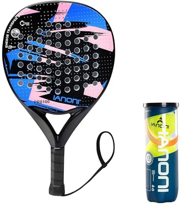 ianoni Racchetta da padel con palline, superficie in fibra di carbonio con schiuma EVA Memory Flex Core POP Padel Racquts-8100-blue