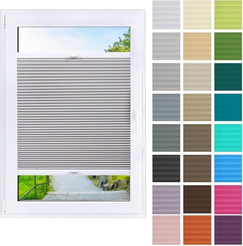 DECOOR Plissee nach Maß ohne Bohren Breite 25-119 cm Höhe 20-119 cm Plisseerollo mit Klemmträger 31 Farben & 9 Profilfarben 6 Stofftypen für Sichtschutz Thermo Verdunklung