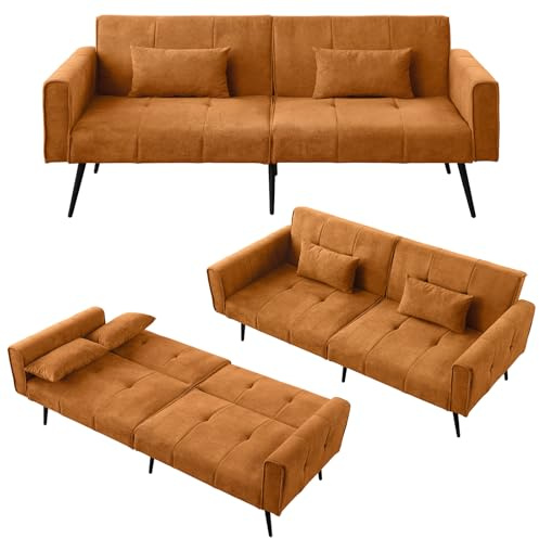 DRIXNO Klappbares Schlafsofa, Couch Sofa mit Schlaffunktion, Ecksofa ausklappbar, umwandelbares Schlafcouch mit Verstellbarer Rückenlehne, geeignet für Zuhause, Schlafzimmer, 175 x 71 x 71 cm, Orange