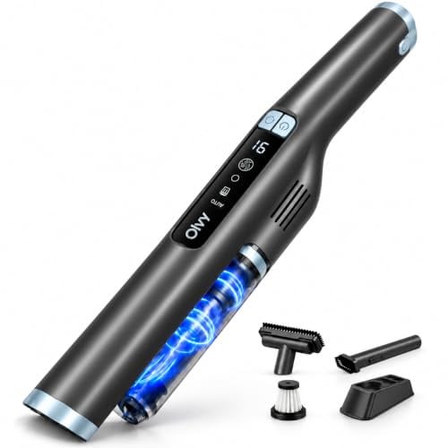 Olvy Handstaubsauger Kabellos | Akku Autostaubsauger Starke Saugkraft | 1 Stück | Digital Modell mit LCD | Für Haus & Auto | 22kPa Saugleistung | Tragbarer Mini Staubsauger