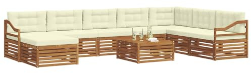 vidaXL Sofagarnituren 9 pcs Natur und Creme Massivholz Akazie, Akazienholz Outdoor-Sofa-Set, modernes Gartenmöbel, Bequeme Liege, modulare Design, Poolbereich geeignet