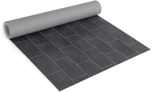 Internethandel Pfordt PVC Bodenbelag 500x200 cm Dunkelgrau, Fliesenoptik Rolle, CV Boden Meterware, pflegeleicht & strapazierfähig, für Küche und Wohnzimmer