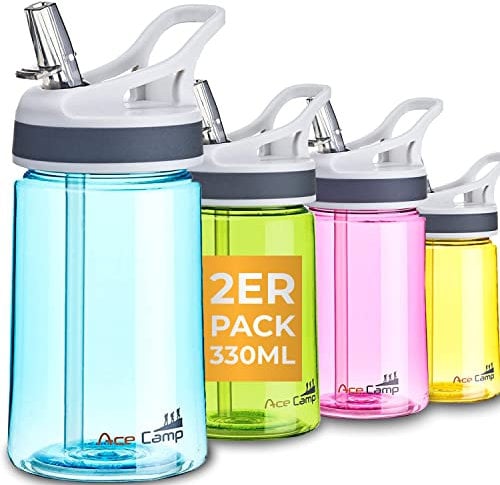 AceCamp Tritan 155169 Trinkflasche für 2 Sportflaschen, auslaufsicher, BPA-frei, mit Strohhalm, 350 ml, Blau