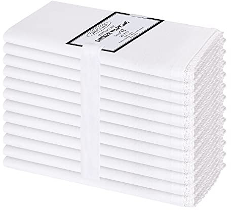 Baumwolle-Klinik 12er-Set Stoffservietten, Rustikal Servietten Hochzeit mit Spitze, 100% Baumwolle Servietten Weich Gemütlich Maschinenwaschbar - 50x50 cm Weiß