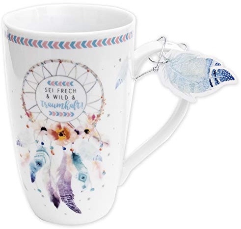 Sheepworld GRUSS & CO 45693 Tasse avec motif imprimé « Attrape-rêves » | Grande tasse à café, en porcelaine, 50 cl, avec étiquette cadeau, cadeau d'anniversaire