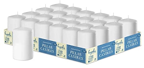 Hyoola Weiße Stumpenkerzen 5 x 7,5 cm - Unparfümierte Stumpenkerzen Groß - 24er-Pack - Kerzen Lange Brenndauer Hergestellt in EU