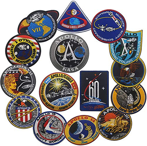 ODSS Apollo Mission Patch Set: 12 Stück, Rechteckig, Patch Set, Aufnäher, Weltraum, NASA Apollo1, 7, 8, 9, 10, 11, 12, 13, 14, 15, 16, 17, Bestickter Aufnäher zum 60. Geburtstag